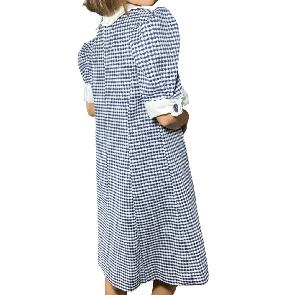 Handmade Vintage Navy White Houndstooth Scalloped Collar Dress Kitschy Mod - M/L - Picture 3 of 12